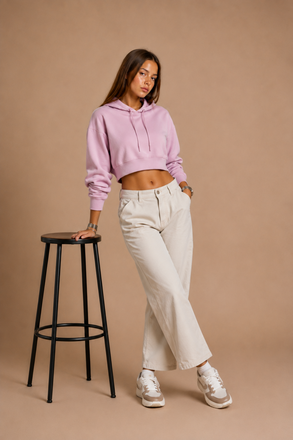 pink crop hoodie